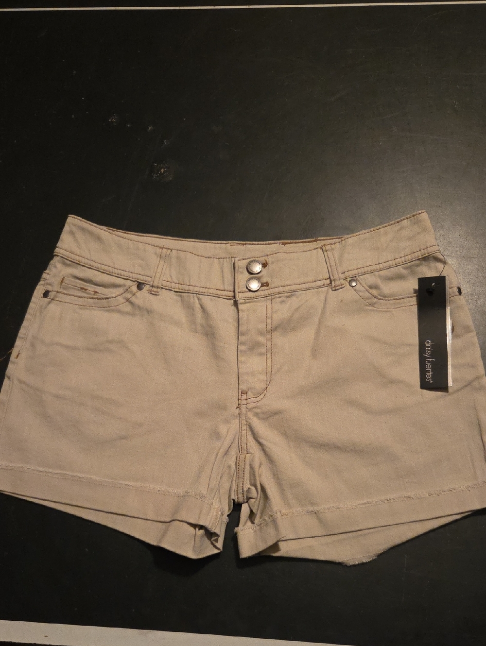 Daisy Fuentes Neutral Tan Denim Shorts with Double Button